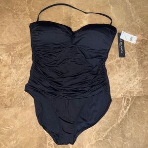 La Blanca Convertible Black Ruched One Piece Bathing Suit